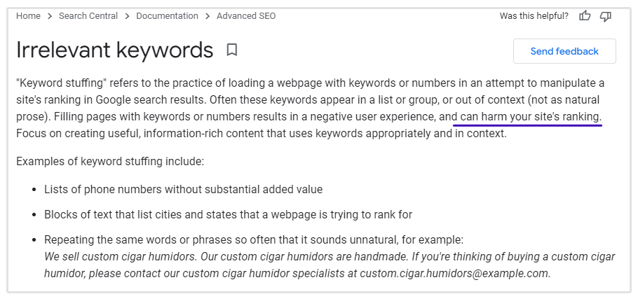 Google on keywords